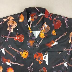 Vintage Dragonfly Gibson XXL Mens Shirt Hawaiian Camp Bowling 26x32 Guitar Music